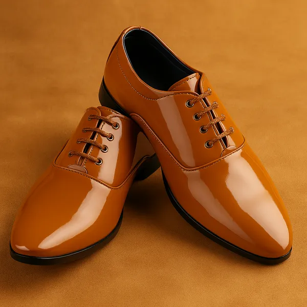 Tan_Brown_Patent_Leather_And_Pu_Lace_Ups_Derby_For_Men