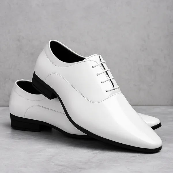 White_Patent_Leather_And_Pu_Lace_Ups_Derby_For_Men
