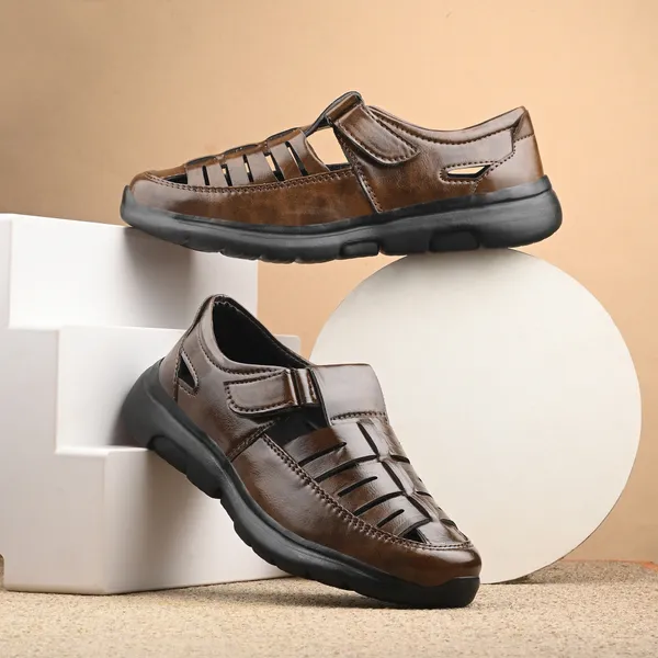Brown_Leatherette_And_Airmix_Lace_Ups_Roman_Sandals_For_Men