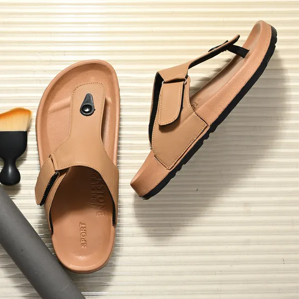 Beige_Leatherette_And_Eva_Slip_On_Sandals_For_Men