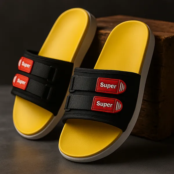 Yellow_Silicon_Strap_And_Pvc_Slip_On_Sliders_For_Men