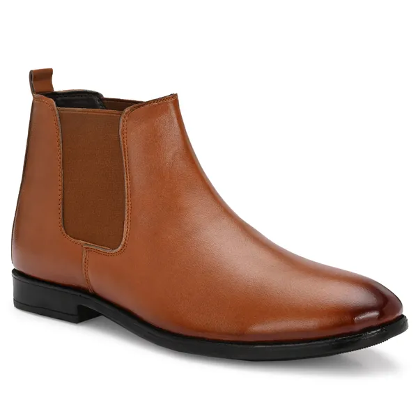 Tan_Brown_Leatherette_And_Tpr_Slip_On_Boots_For_Men