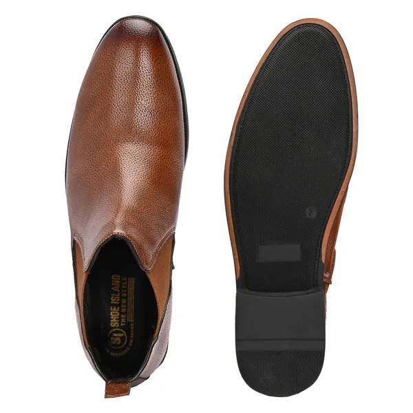 Tan_Brown_Leatherette_And_Tpr_Slip_On_Boots_For_Men