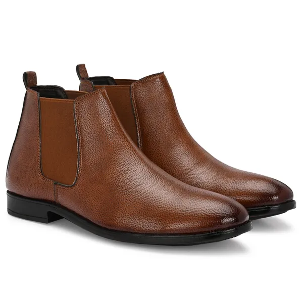 Tan_Brown_Leatherette_And_Tpr_Slip_On_Boots_For_Men