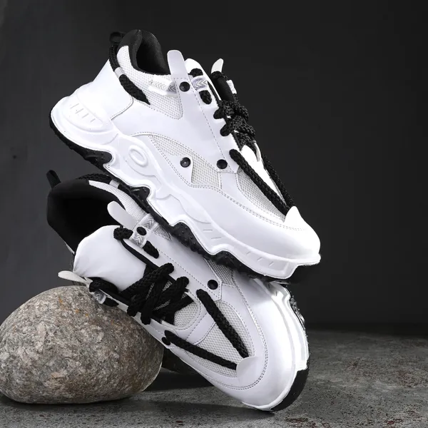 White_Mesh_And_Airmix_Lace_Ups_Sports_Shoes_For_Men