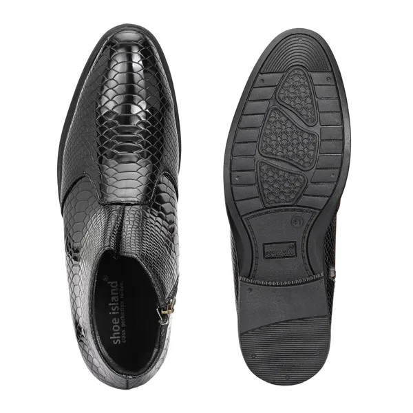 Black_Leatherette_And_Pu_Zip_Boots_For_Men