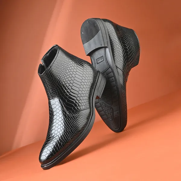 Black_Leatherette_And_Pu_Zip_Boots_For_Men
