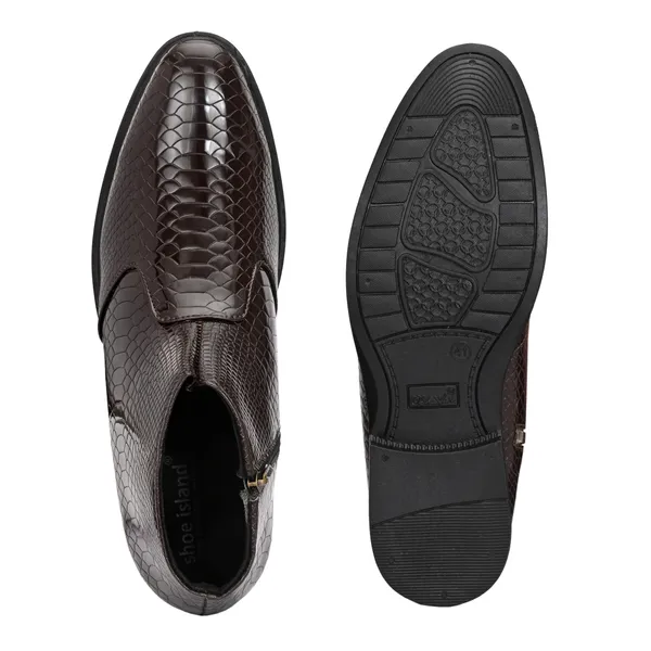 Brown_Leatherette_And_Pu_Zip_Boots_For_Men