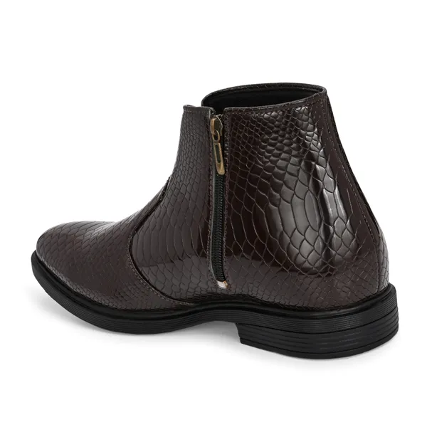 Brown_Leatherette_And_Pu_Zip_Boots_For_Men