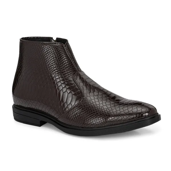Brown_Leatherette_And_Pu_Zip_Boots_For_Men