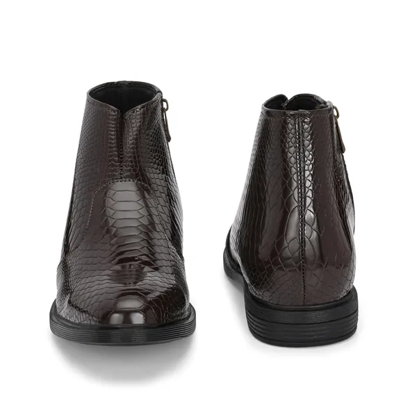 Brown_Leatherette_And_Pu_Zip_Boots_For_Men