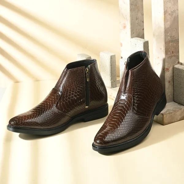 Brown_Leatherette_And_Pu_Zip_Boots_For_Men