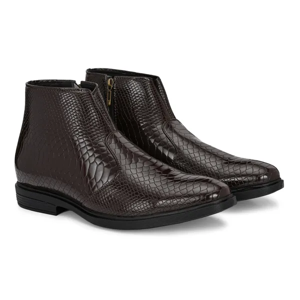 Brown_Leatherette_And_Pu_Zip_Boots_For_Men