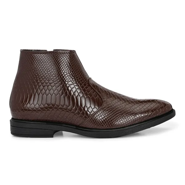 Tan_Brown_Leatherette_And_Pu_Zip_Boots_For_Men