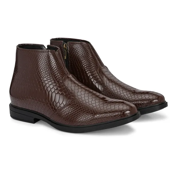 Tan_Brown_Leatherette_And_Pu_Zip_Boots_For_Men