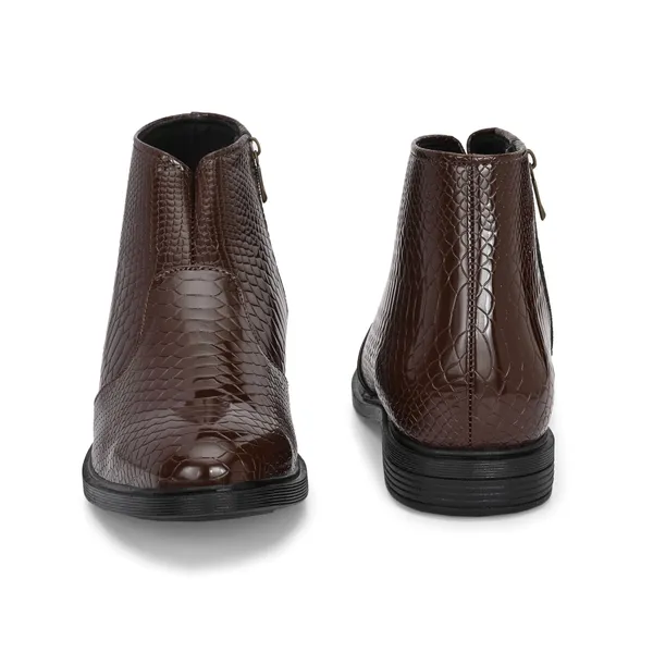 Tan_Brown_Leatherette_And_Pu_Zip_Boots_For_Men