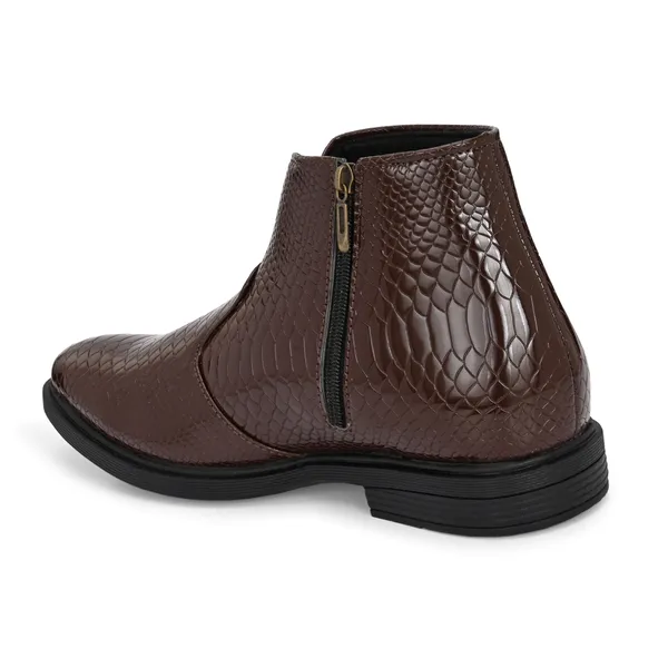 Tan_Brown_Leatherette_And_Pu_Zip_Boots_For_Men