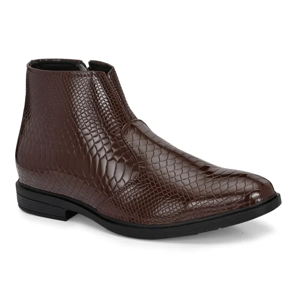 Tan_Brown_Leatherette_And_Pu_Zip_Boots_For_Men