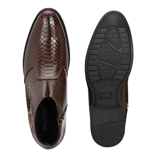 Tan_Brown_Leatherette_And_Pu_Zip_Boots_For_Men