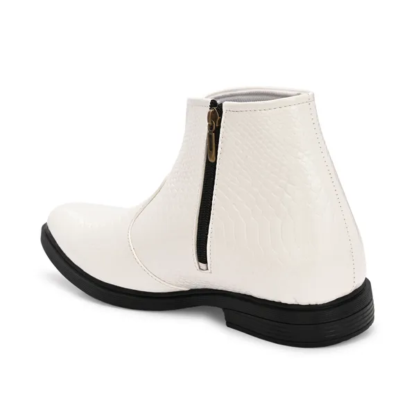 White_Leatherette_And_Pu_Zip_Boots_For_Men