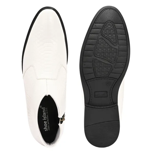 White_Leatherette_And_Pu_Zip_Boots_For_Men