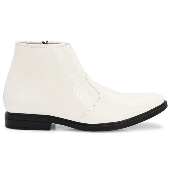 White_Leatherette_And_Pu_Zip_Boots_For_Men