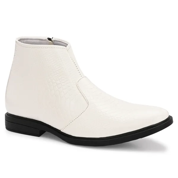 White_Leatherette_And_Pu_Zip_Boots_For_Men
