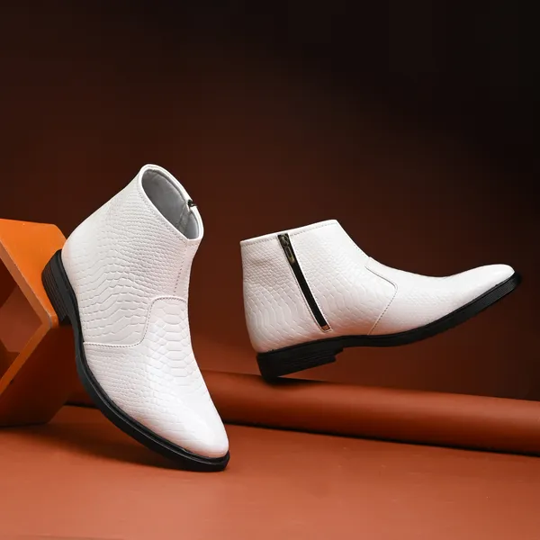 White_Leatherette_And_Pu_Zip_Boots_For_Men