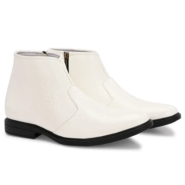 White_Leatherette_And_Pu_Zip_Boots_For_Men