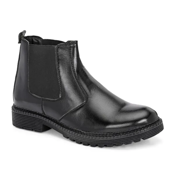 Black_Leatherette_And_Pu_Slip_On_Boots_For_Men