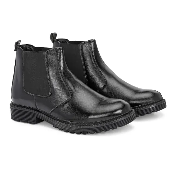 Black_Leatherette_And_Pu_Slip_On_Boots_For_Men