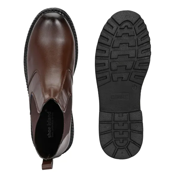 Brown_Leatherette_And_Pu_Slip_On_Boots_For_Men