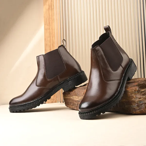 Brown_Leatherette_And_Pu_Slip_On_Boots_For_Men