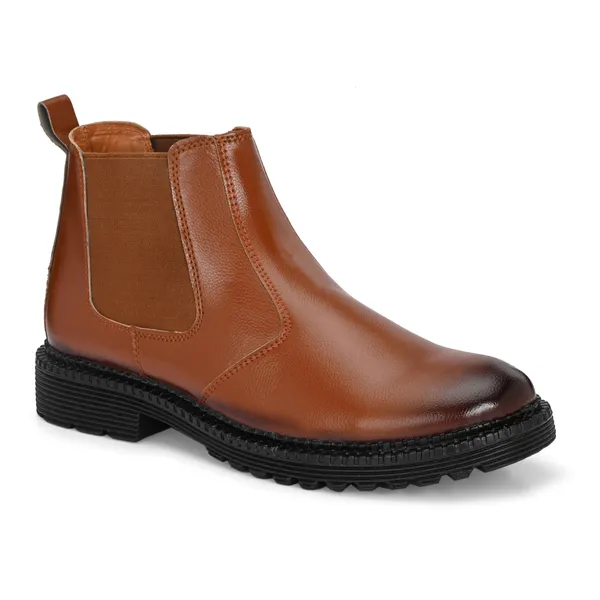 Tan_Brown_Leatherette_And_Pu_Slip_On_Boots_For_Men