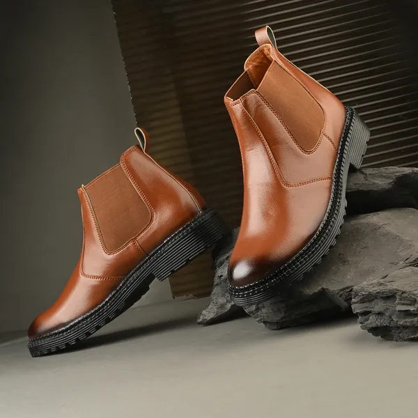 Tan_Brown_Leatherette_And_Pu_Slip_On_Boots_For_Men
