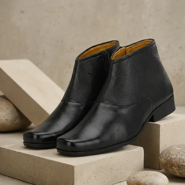 Black_Leatherette_And_Pu_Zipper_Boots_For_Men