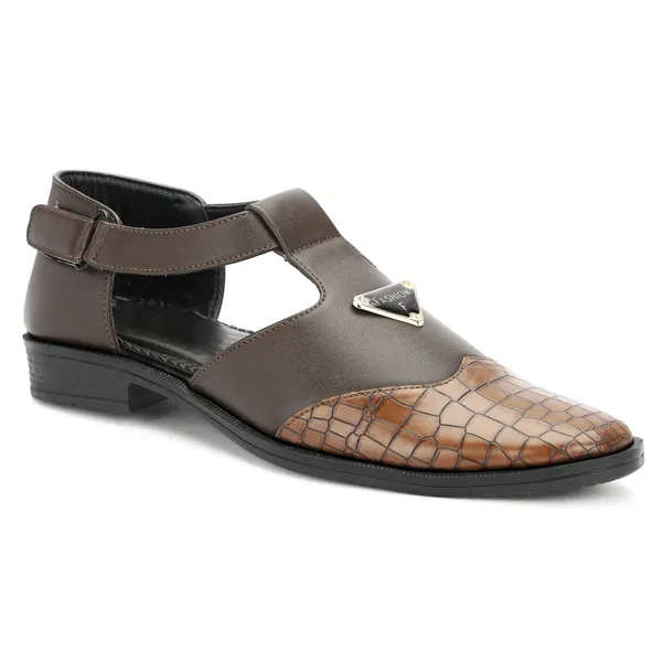 Brown_Synthetic_Leather_And_Airmix_Slip_On_Roman_Sandals_For_Men