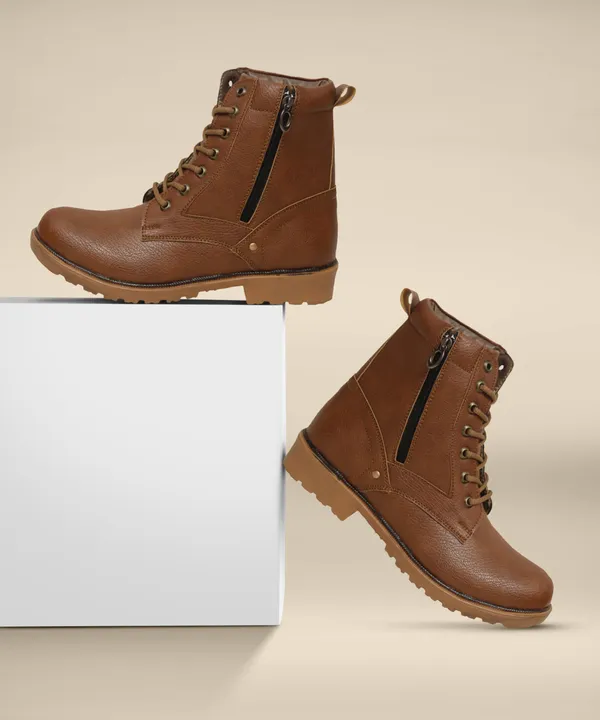 Tan_Brown_Leatherette_And_Airmix_Zipper_Boots_For_Men
