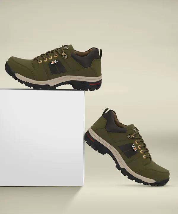 Dark_Green_Leatherette_And_Airmix_Lace_Ups_Boots_For_Men