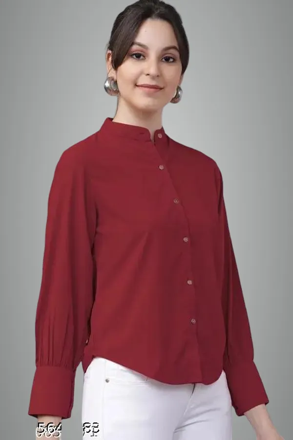 Maroon_Cotton_Blend_Shirt_For_Women