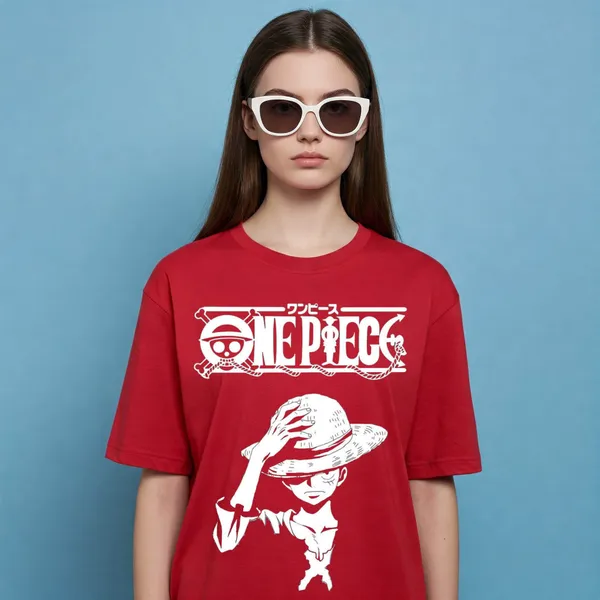 Red_Cotton_Premium_One_Piece_Luffy_Anime_Tee_T-Shirt_For_Women