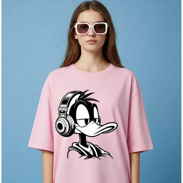 Pink_Cotton_Premium_Daffy_Duck_Cartoon_Tee_T-Shirt_For_Women