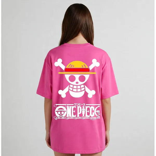Pink_Cotton_Premium_One_Piece_Jolly_Roger_Anime_Tee_T-Shirt_For_Women