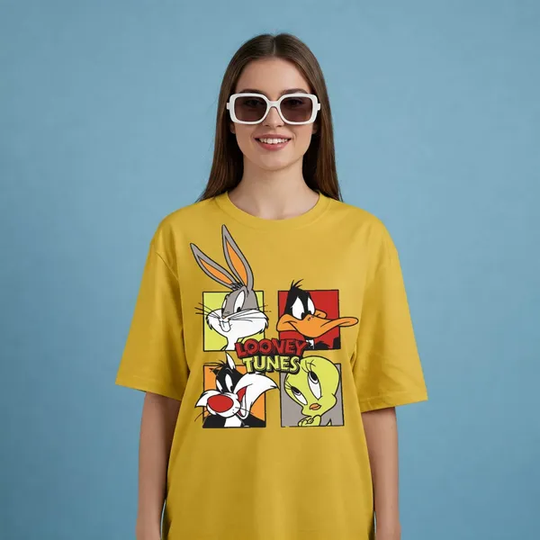 Yellow_Cotton_Premium_Looney_Tunes_Cartoon_Tee_T-Shirt_For_Women