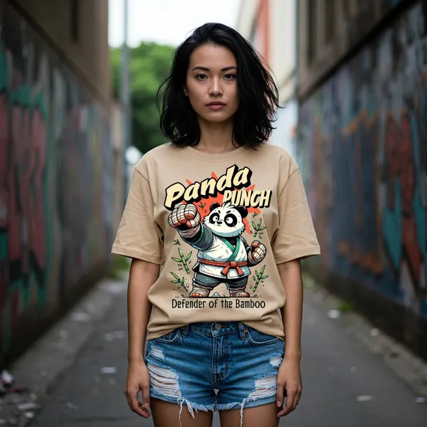 Beige_Cotton_Premium_Panda_Punch_Graphic_Tee_T-Shirt_For_Women