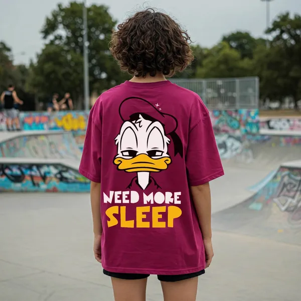Maroon_Cotton_Premium_Donald_Duck_Need_More_Sleep_Disney_Tee_T-Shirt_For_Women
