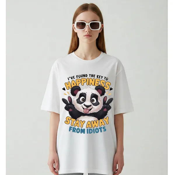 White_Cotton_Premium_Key_To_Happiness_Panda_Graphic_Tee_T-Shirt_For_Women