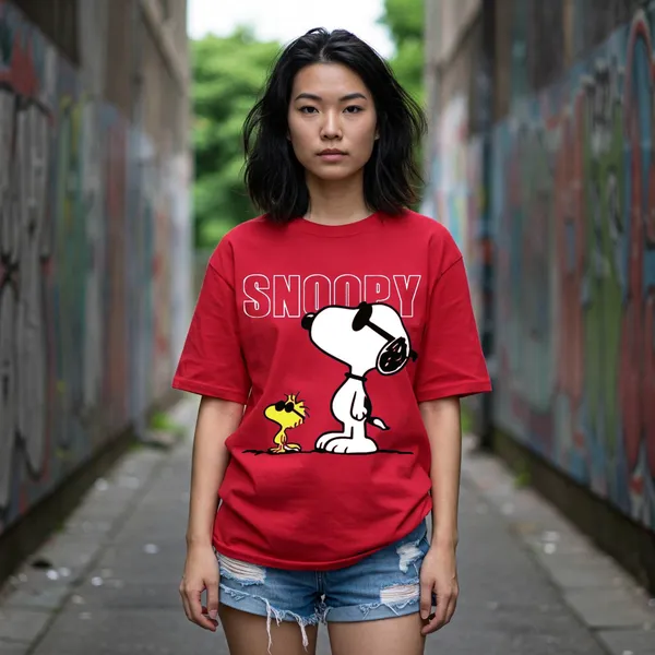 Lilac_Cotton_Premium_Cool_Snoopy_&_Woodstock_Peanuts_Tee_T-Shirt_For_Women