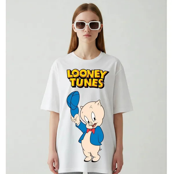 White_Cotton_Premium_Porky_Pig_Looney_Tunes_Cartoon_Tee_T-Shirt_For_Women