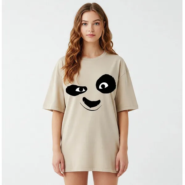 Beige_Cotton_Premium_Panda_Face_Graphic_Oversized_T-Shirt_For_Women